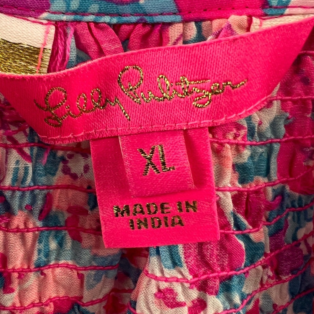 Lilly Pulitzer Womens Peasant Blouse XL Resort Coastal Preppy Colorful Floral - Picture 3 of 10